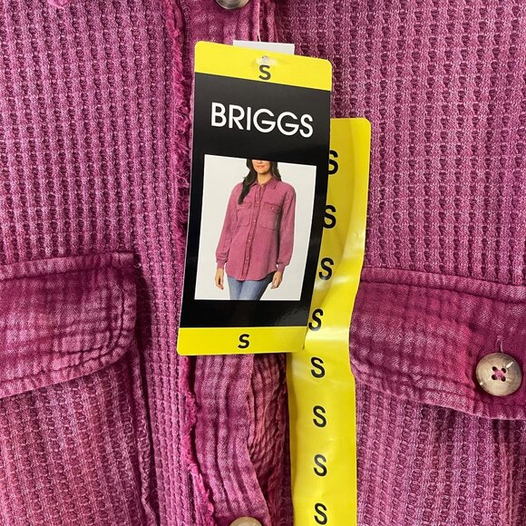 Briggs NWT Women's Relaxed Fit Button Long Sleeve Waffle Shirt Dark Pink - Picture 6 of 16